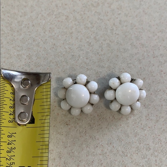 Western Germany white milk glass clip on earrings - Picture 3 of 3